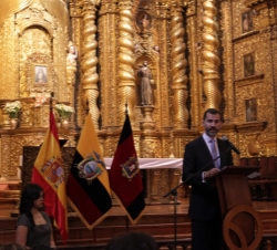 Viaje Oficial a la República de Ecuador. Don Felipe durante su intervención en la Iglesia de la Compañia de Jesús